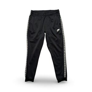 Nike Black Jogger Sweatpants Spellout Side Stripe Size M Repair Needed